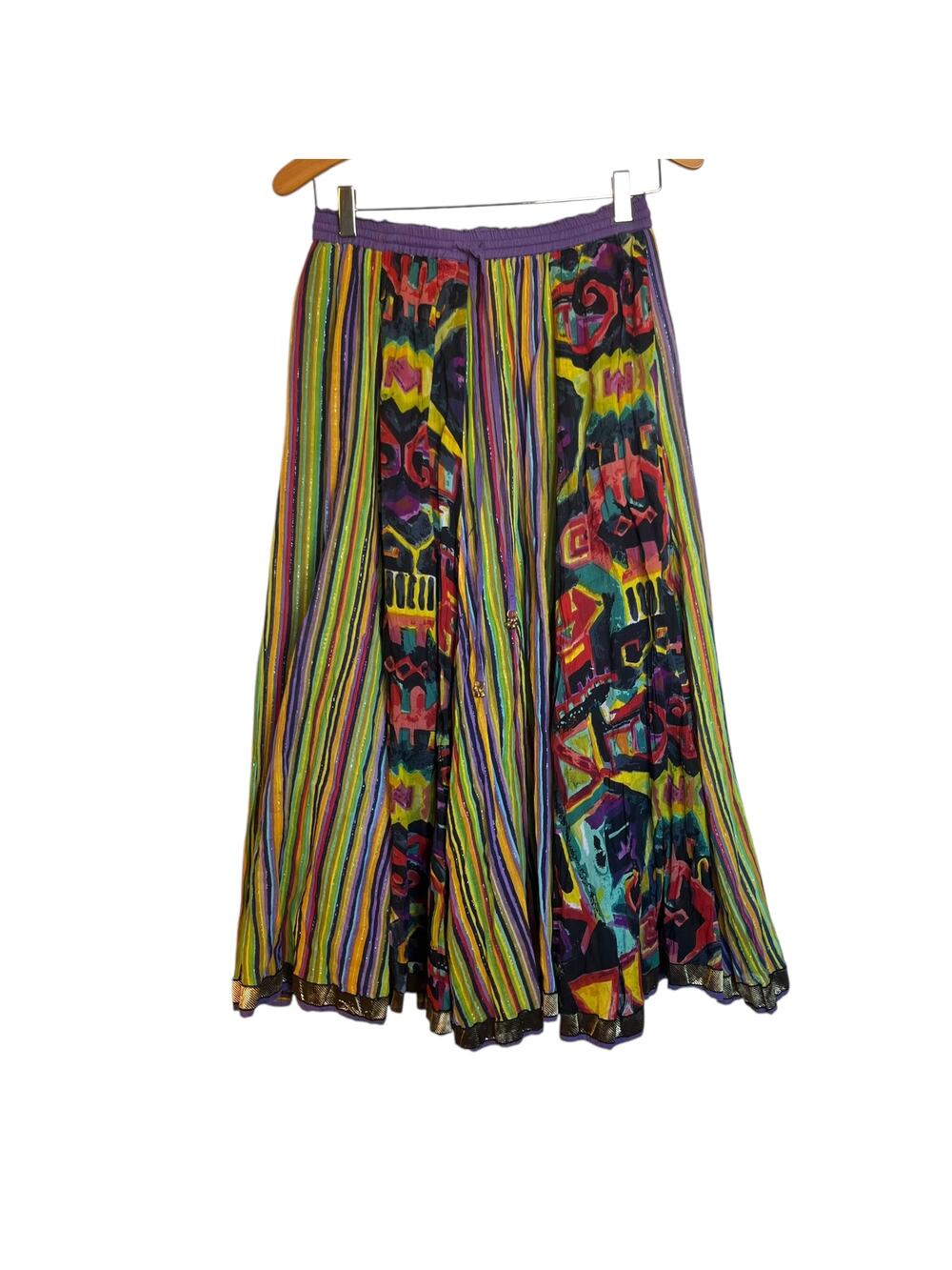 Soft Surroundings Vintage Geometric Metallic Rainbow Stripe Boho Maxi Skirt SP